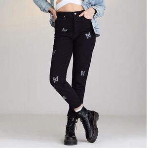 Pacsun Women's 100% Cotton Black Ultra High Rise Slim Black Jeans Butterfly Desi
